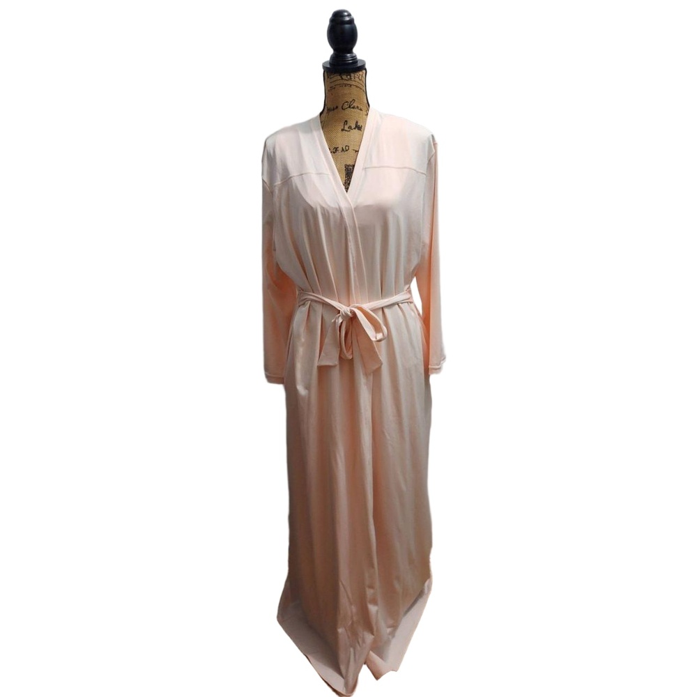 Inner Self Night Gown/Robe Size Large Peach Maxi VNeck Long Sleeve Tie Waist